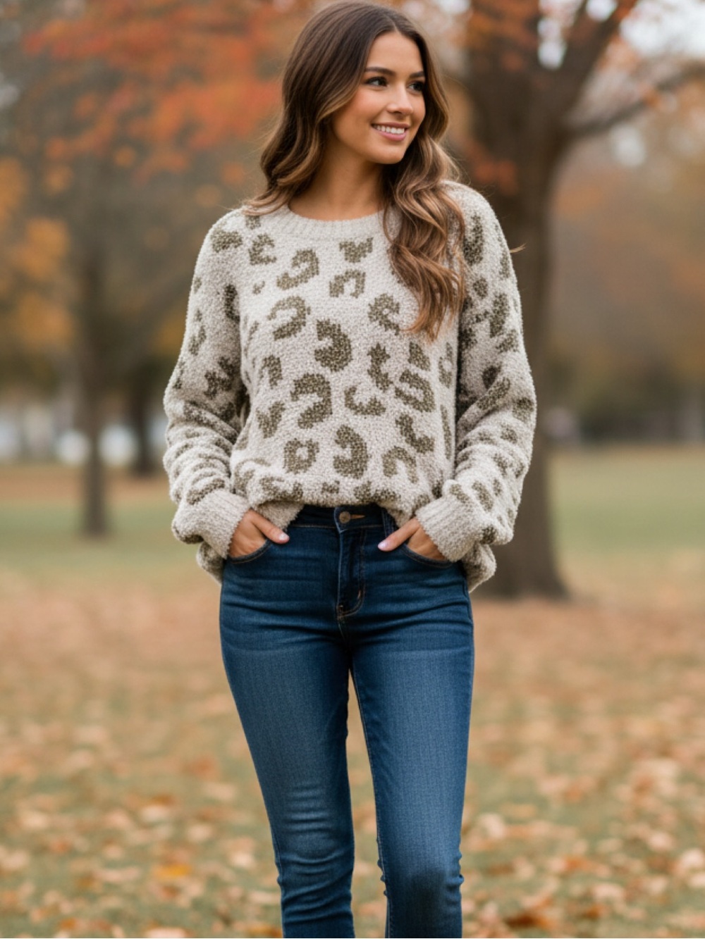 POL • So Soft Leopard Print Fuzzy Sweater • 25" p2p, 26" length
